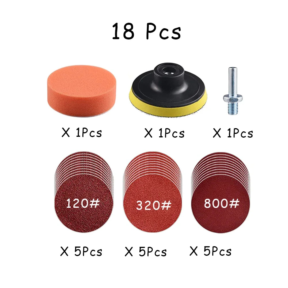15-65 Pcs Car Headlight Repair Restoration Kit 3 Inch 75mm Sanding Plate Waxing Sponge Sanding Pad for Polishing and Sanding