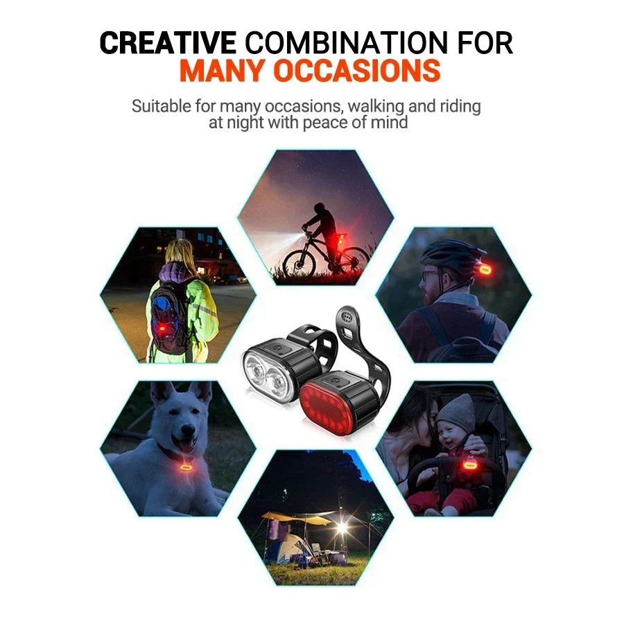 Cycling Bicycle Front Rear Light Set Bike Type C Rechargeable Flashlight Light MTB Waterproof Taillight LED Lantern Bike Parts