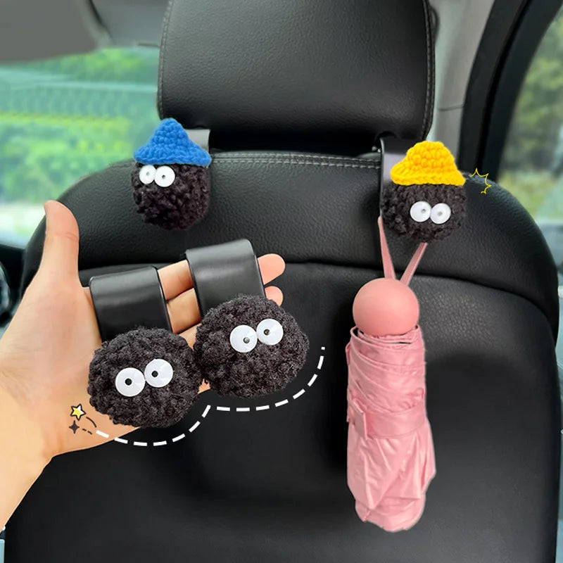 2PCS Cute Cartoon Ball Toy Car Seat Back Hooks Storage Vehicle Headrest Interior