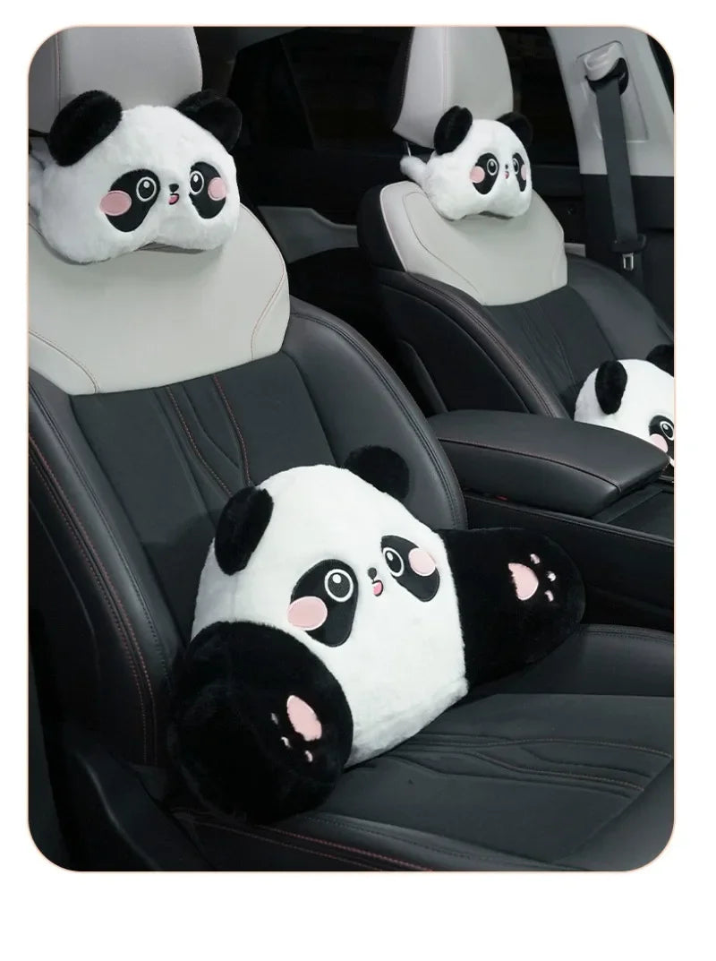 Car Headrest Neck Protection Pillow Cute Plush Panda Backrest in the Lumbar