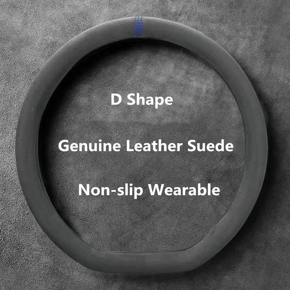 Car Steering Wheel Covers Cowhide Suede Steering Wheel Cover Wrap Universal