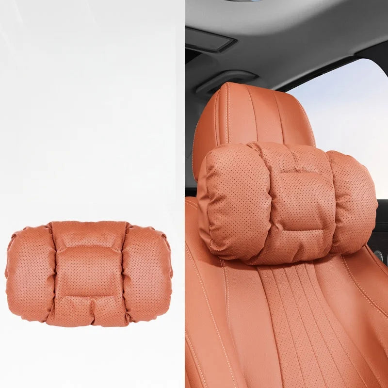 Memory Leather Car Headrest Neck Support Backrest Breathable Punched Design