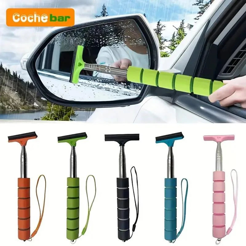 Car Rearview Mirror Wiper Telescopic Handle Durable Stainless Auto Glass Premium Automotive Accessory