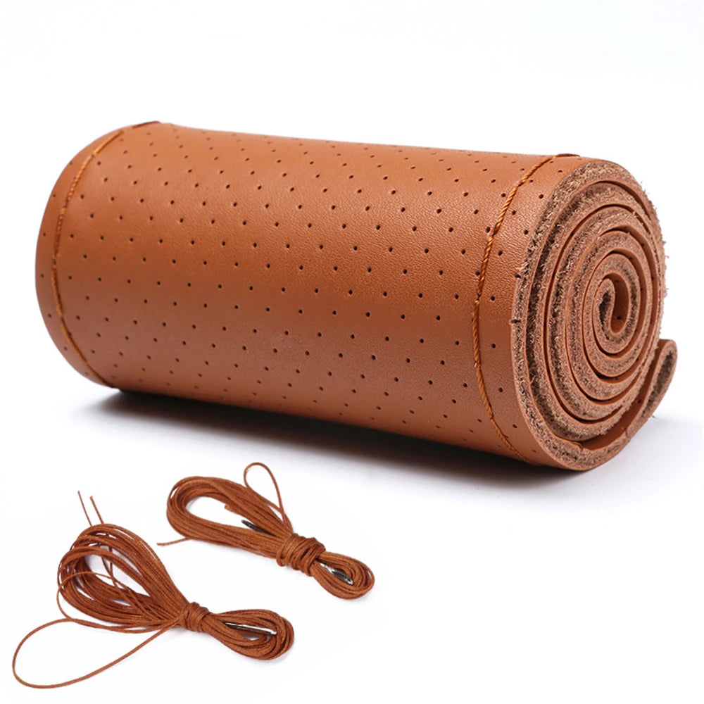 Steering Wheel Cover DIY Leather Braiding Cover Universal Lace Up