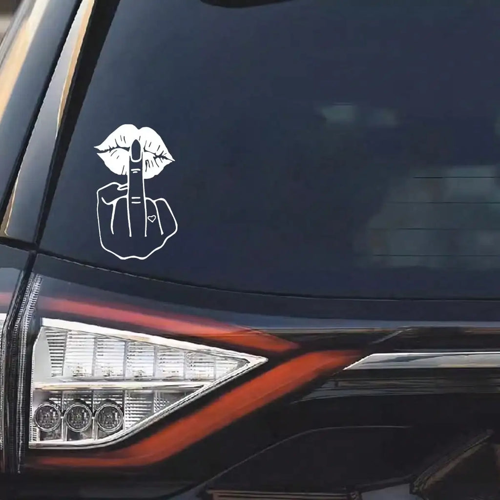 Funny Lips Middle Finger Car Decal, Waterproof Vinyl Sticker for Window Bumper, Premium Automotive Accessory