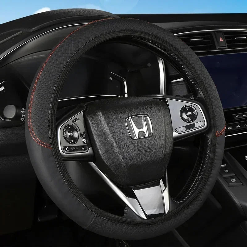 Leather Car Steering-wheel Cover 37CM-38CM Car-styling Interior Accessories
