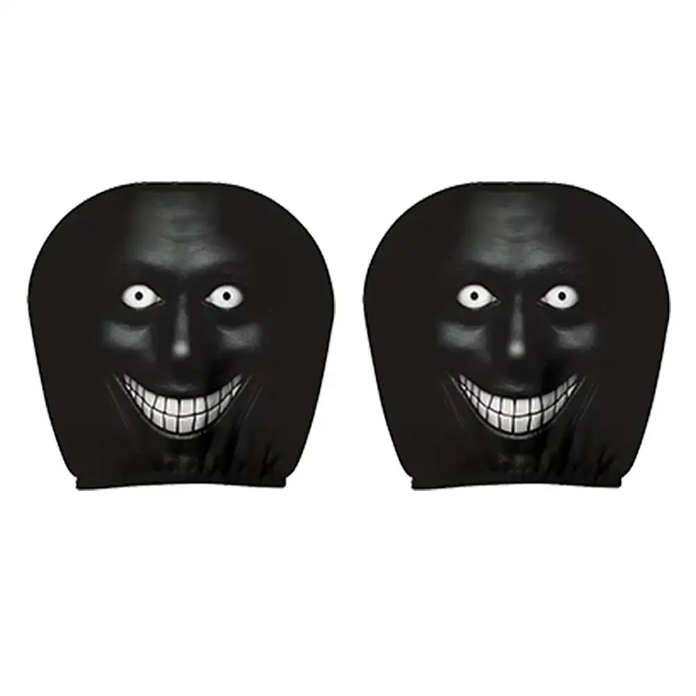 2pcs Horror Face Print Car Headrest Covers Elastic Fit Lightweight Washable