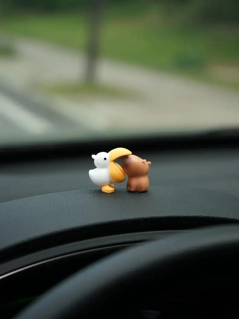 Cute Cartoon Capybara With Duck Mini Car Dashboard Ornament No Eating Colleagues Premium Automotive Accessory