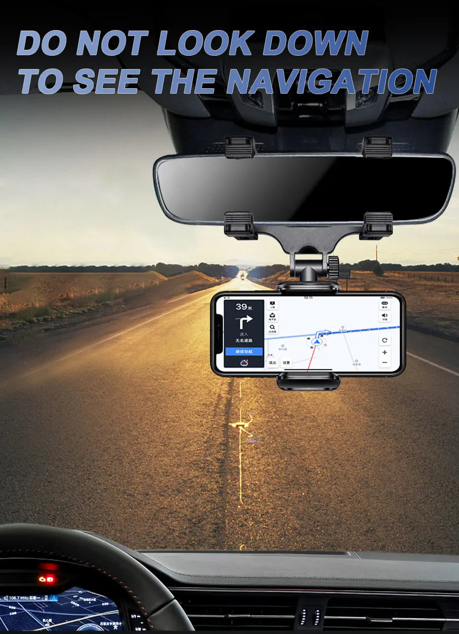 SEAMETAL Rearview Mirror Phone Holder for Car Free Rotation Adjustment Bracket