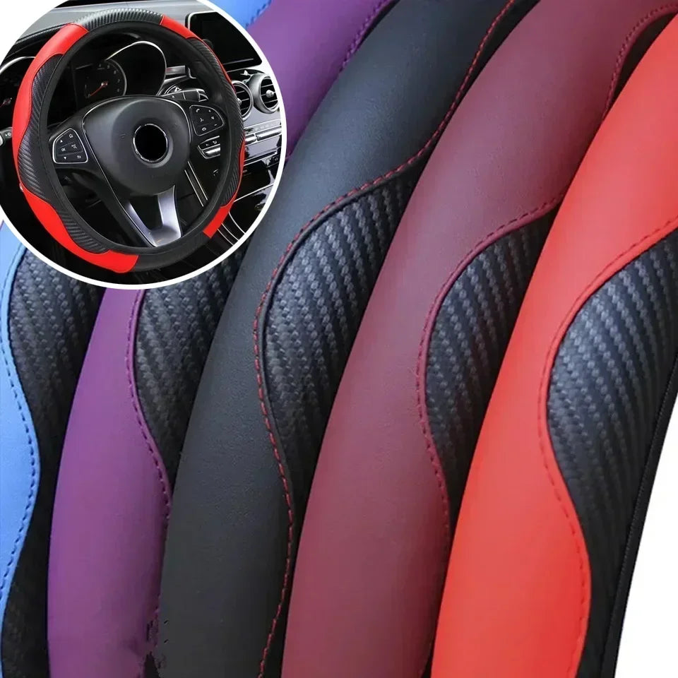 Leather Car Steering-wheel Cover 37CM-38CM Car-styling Interior Accessories