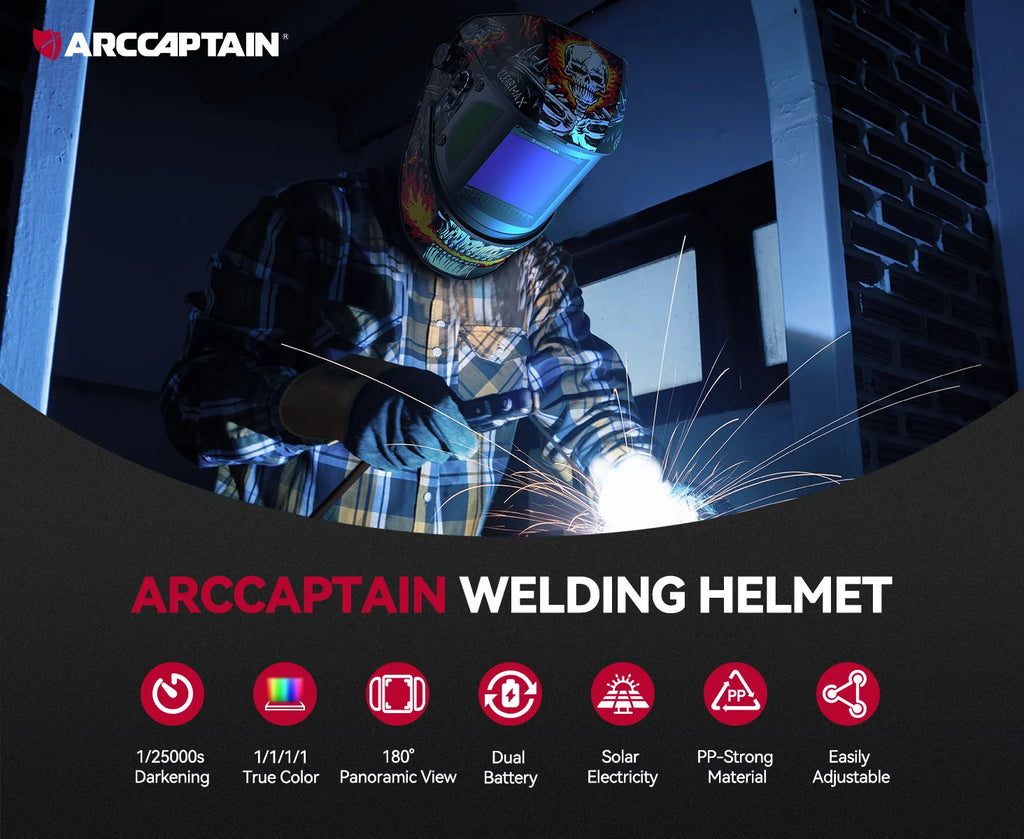 Auto Darkening Welding Helmet - ARCCAPTAIN With 180° Side View 4 Arc Sensor 1/1/1/1 True Color Welding Helmet For ARC MIG TIG CUT