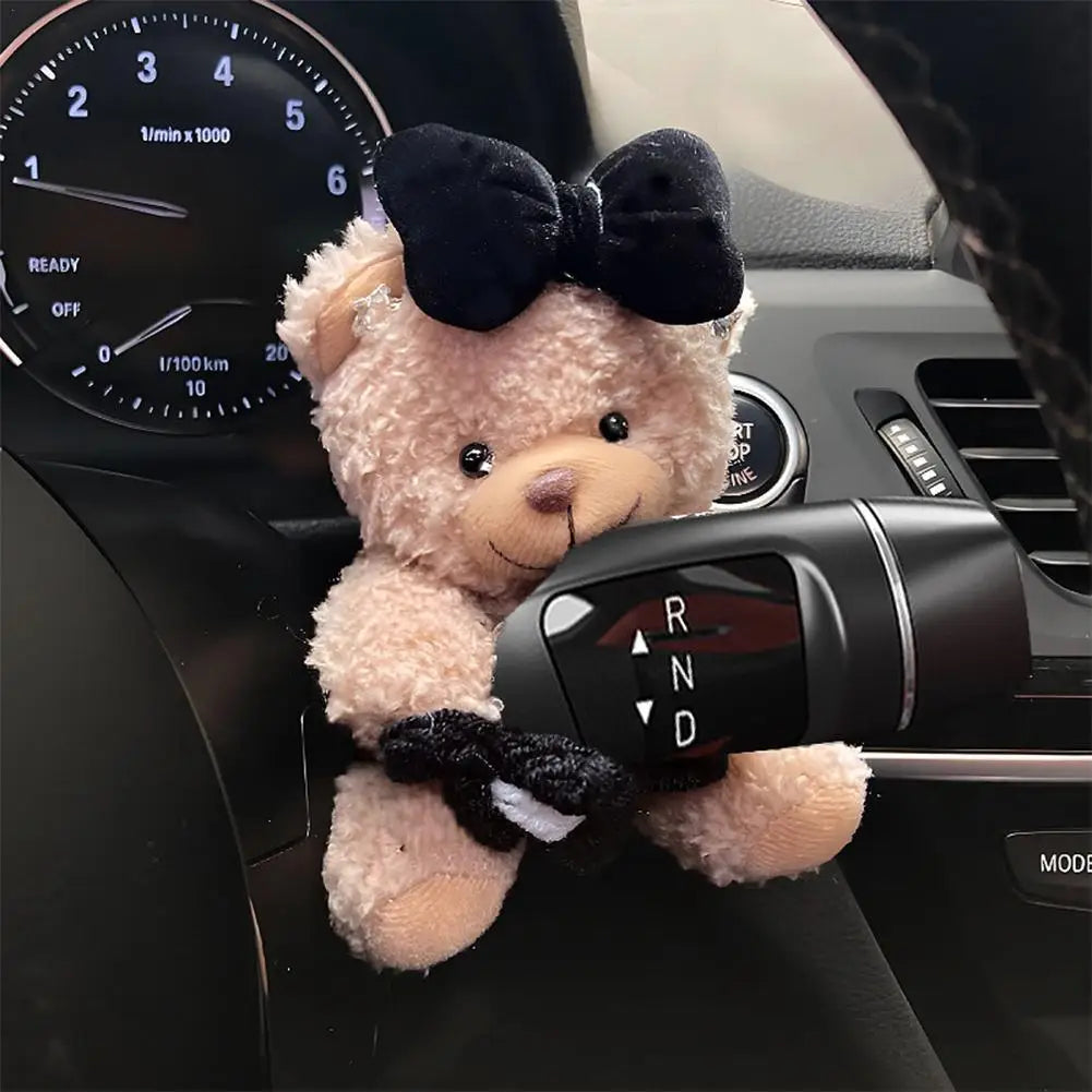 Cute Bear Car Gear Shift Decoration Plush Doll Turn Signal Wiper Rearview Mirror Premium Automotive Accessory