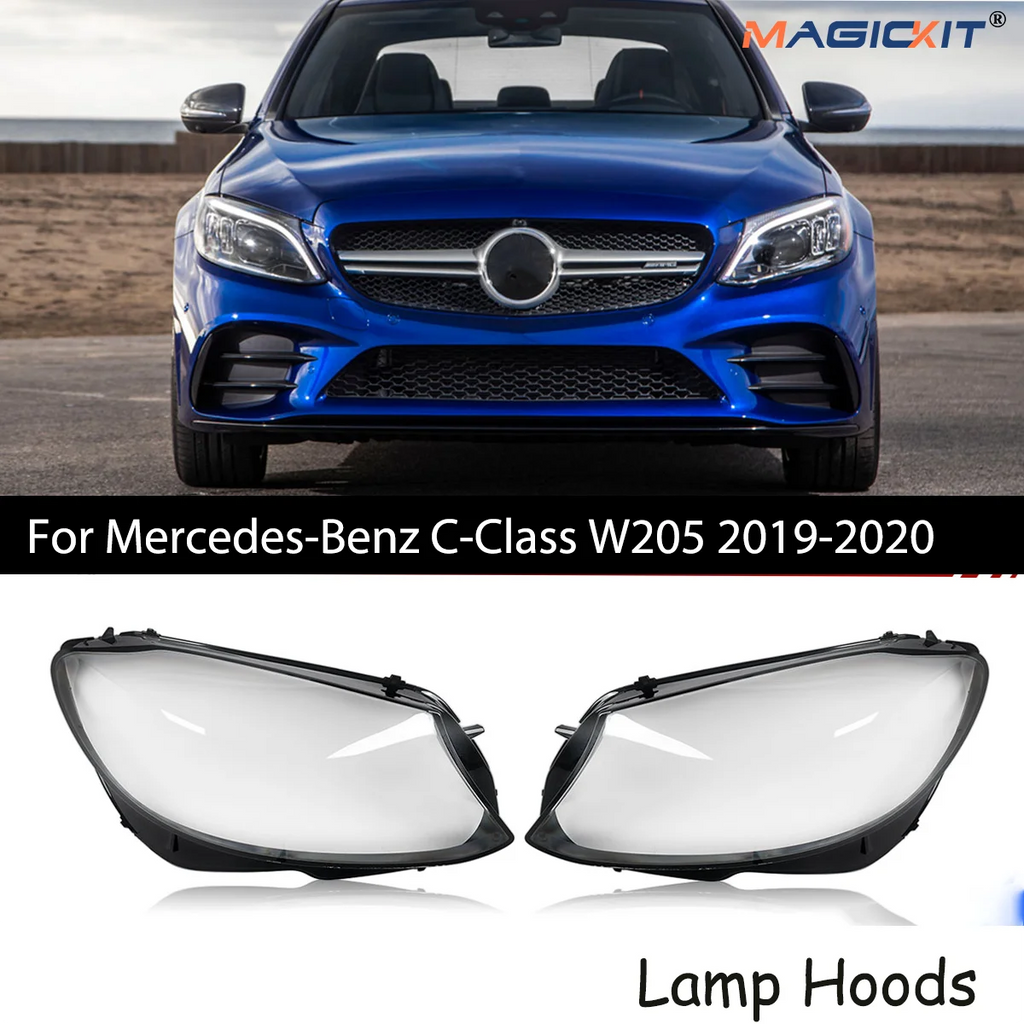 MAGICKIT Left & Right Side Headlight Cover Lens Cover For Mercedes-Benz C-Class W205 2019-2020 Car Accessories Polycarbonate