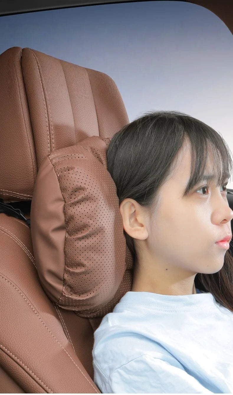 Memory Leather Car Headrest Neck Support Backrest Breathable Punched Design