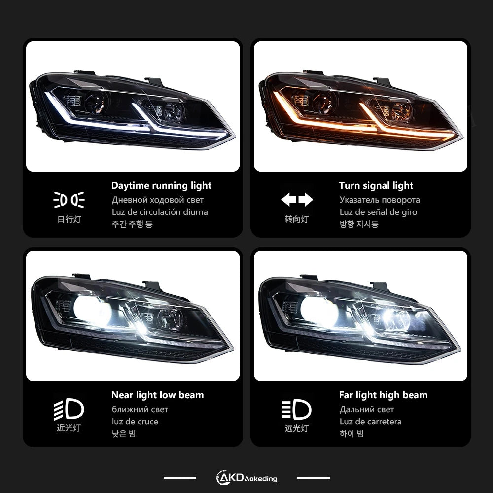 AKD LED Car Lights for VW Polo Headlight  2011-2017 Volkswagen Vento LED Projector Lens Head Lamp DRL Hid Head Lamp Bi Xenon Beam Accessories