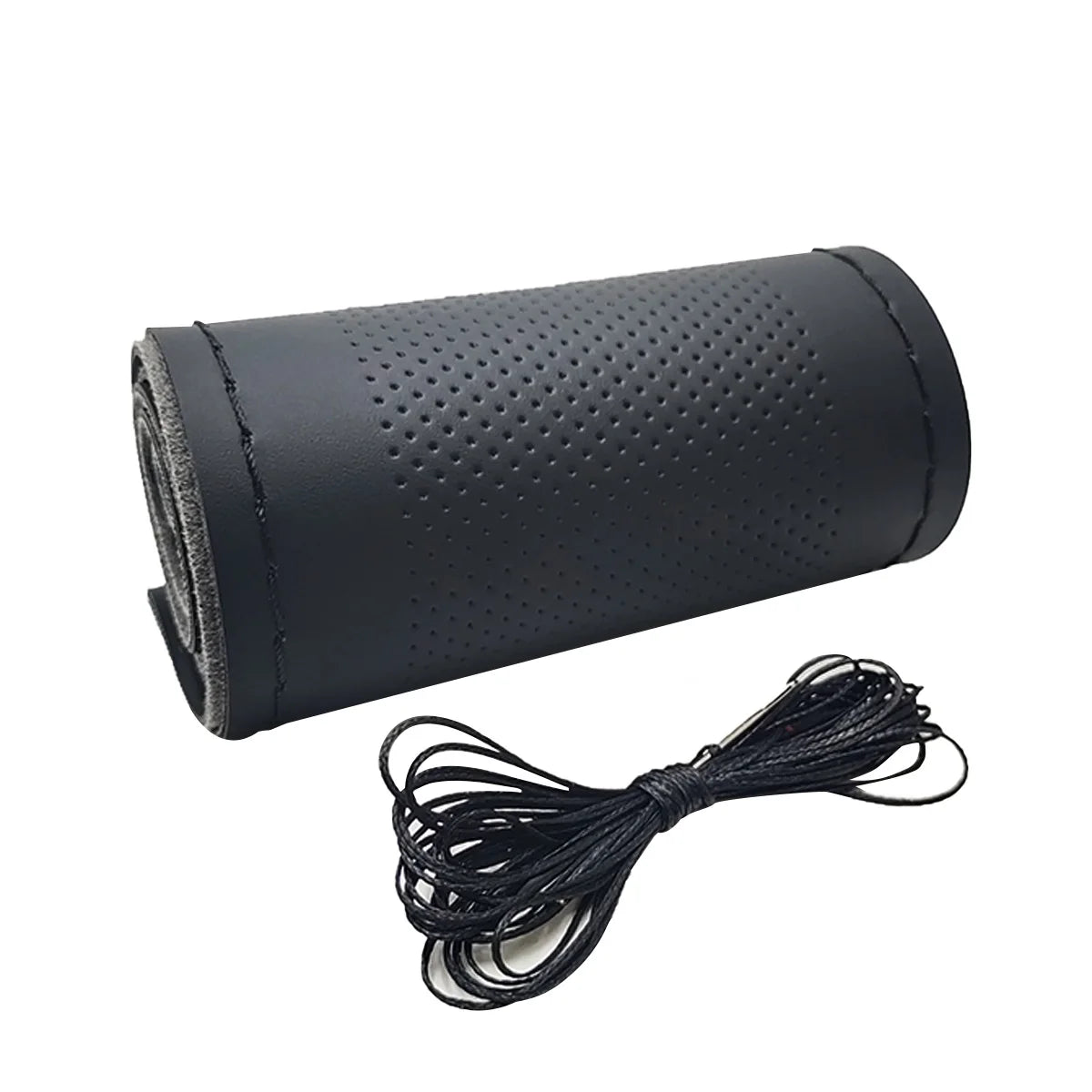 Universal Leather Car Steering Wheel Stitch On Wrap Cover Fit for 38cm 14" DIY