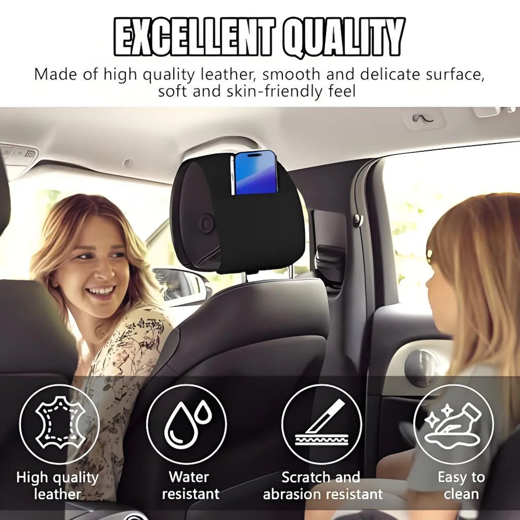 Car Headrest Covers for Seat with Pocket Leather Head Rest Cover Interior