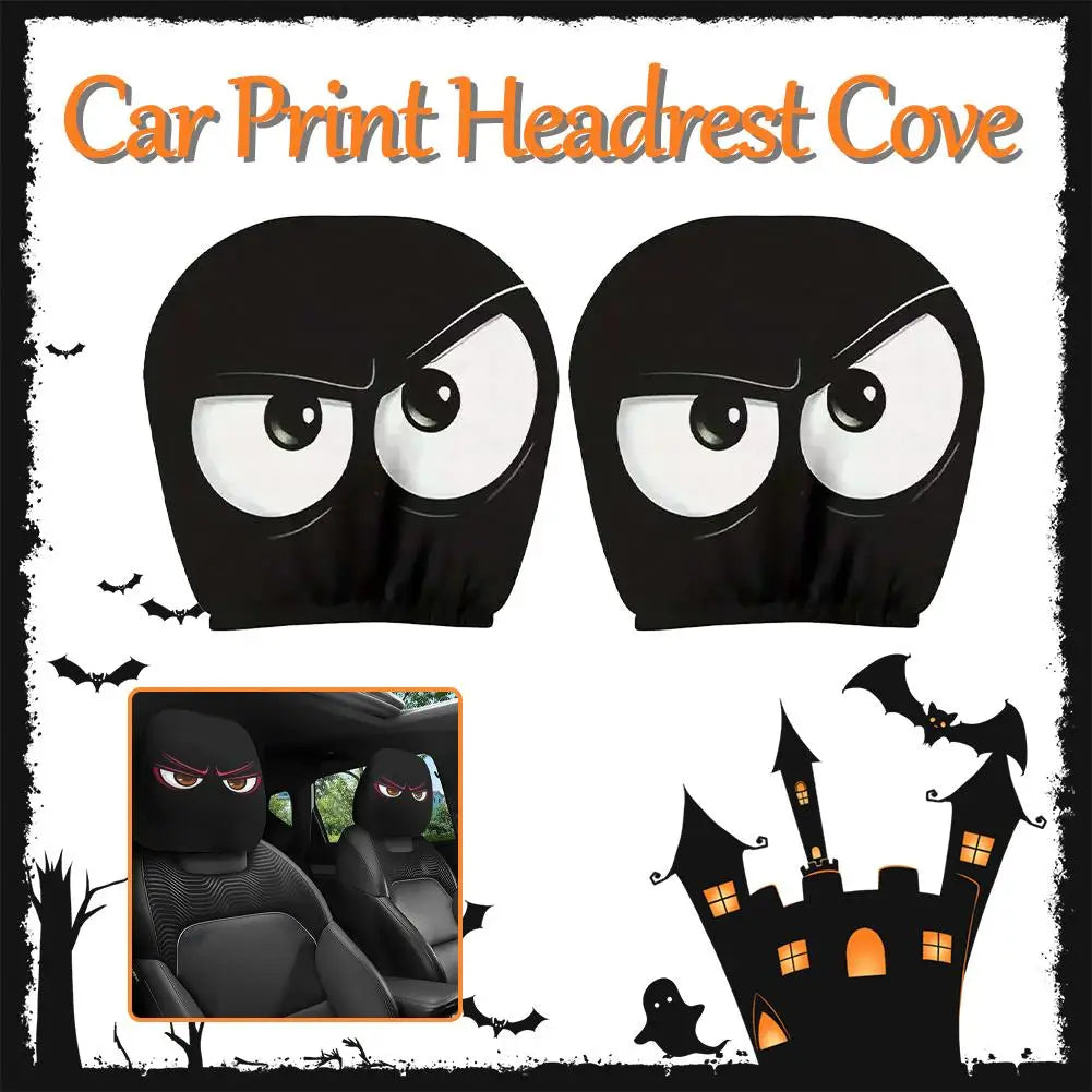 1 Pair Universal Funny Car Headrest Cover Decor Big-eyed Cartoon Print Interior