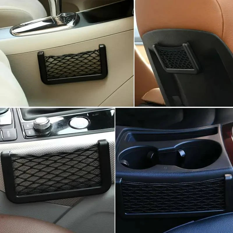 Car Storage Bag Nets Adhesive Auto Seat Organizer Door Side Net Pocket Interior