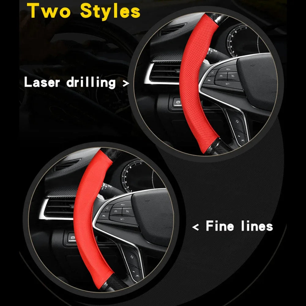 Universal Car Steering Wheel Cover Carbon Fiber Leather D shape O Shape