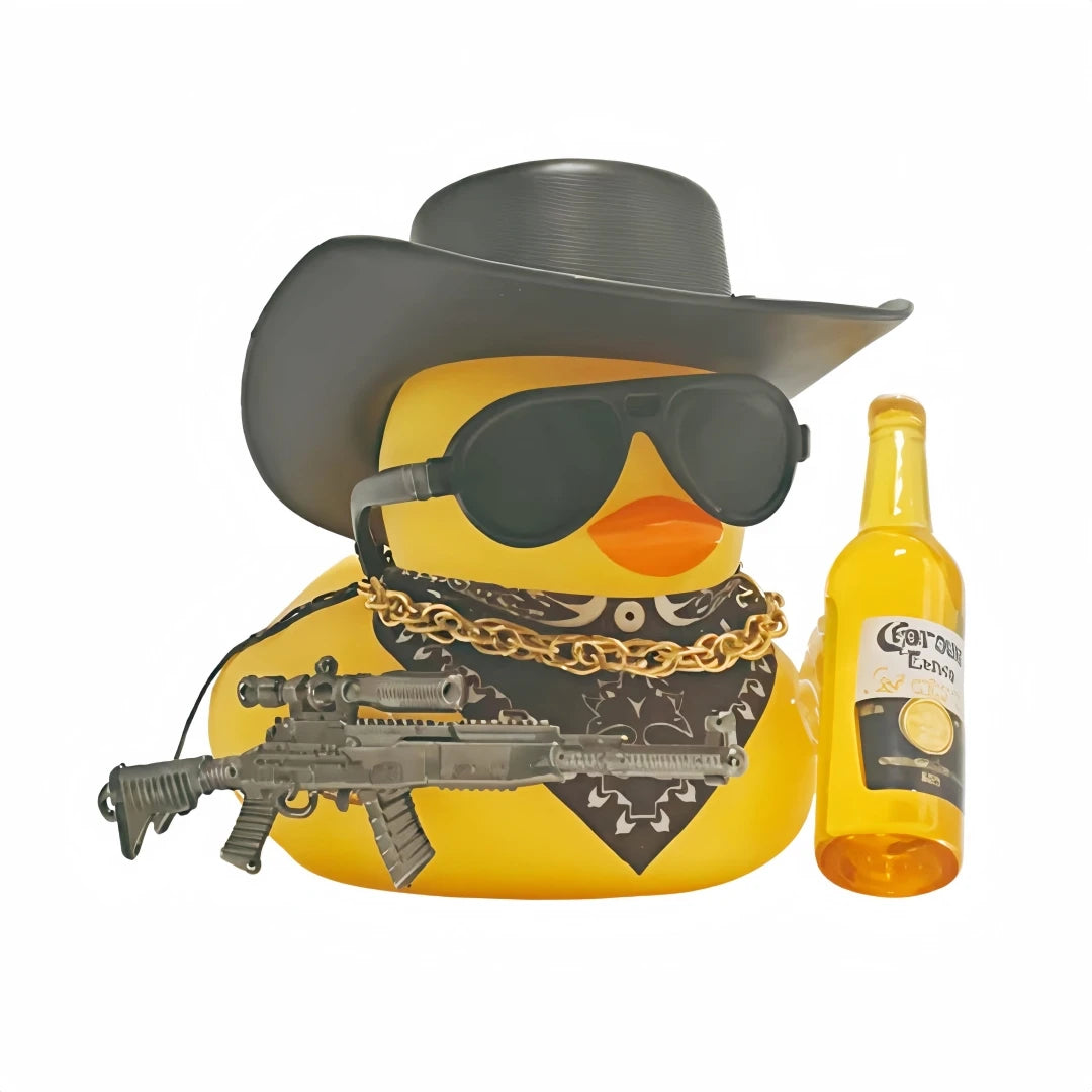 Cool Cowboy Duck Car Dashboard Decor, Funny Ornament with Hat & Accessories, Premium Automotive Accessory