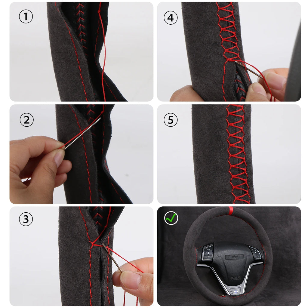 Universal Suede Car Steering Wheel Cover DIY Hand Sewing Soft Leather Braiding