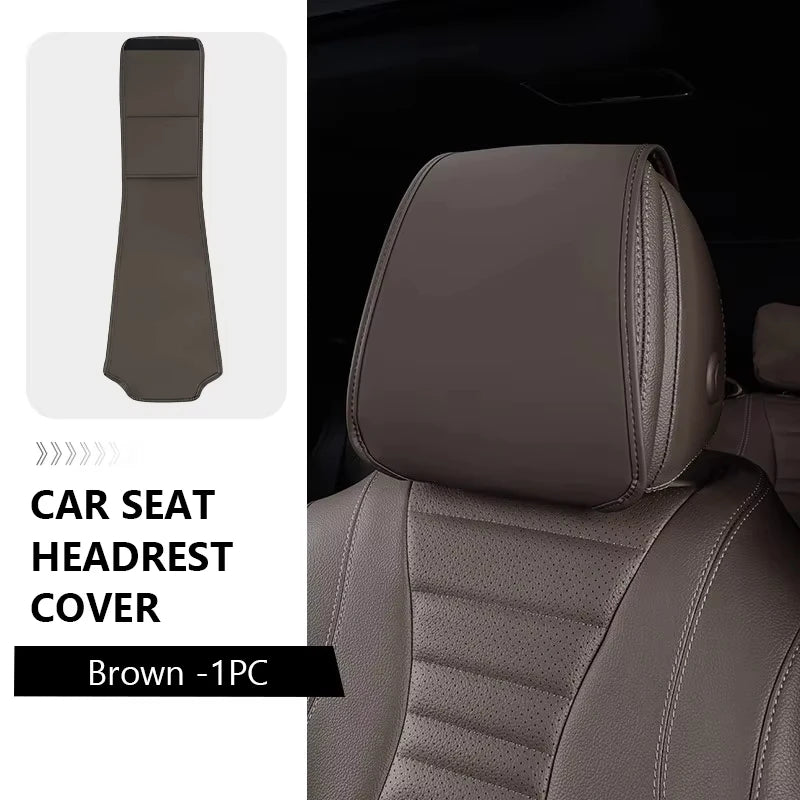 Car Headrest Covers for Seat with Pocket Leather Head Rest Cover Interior