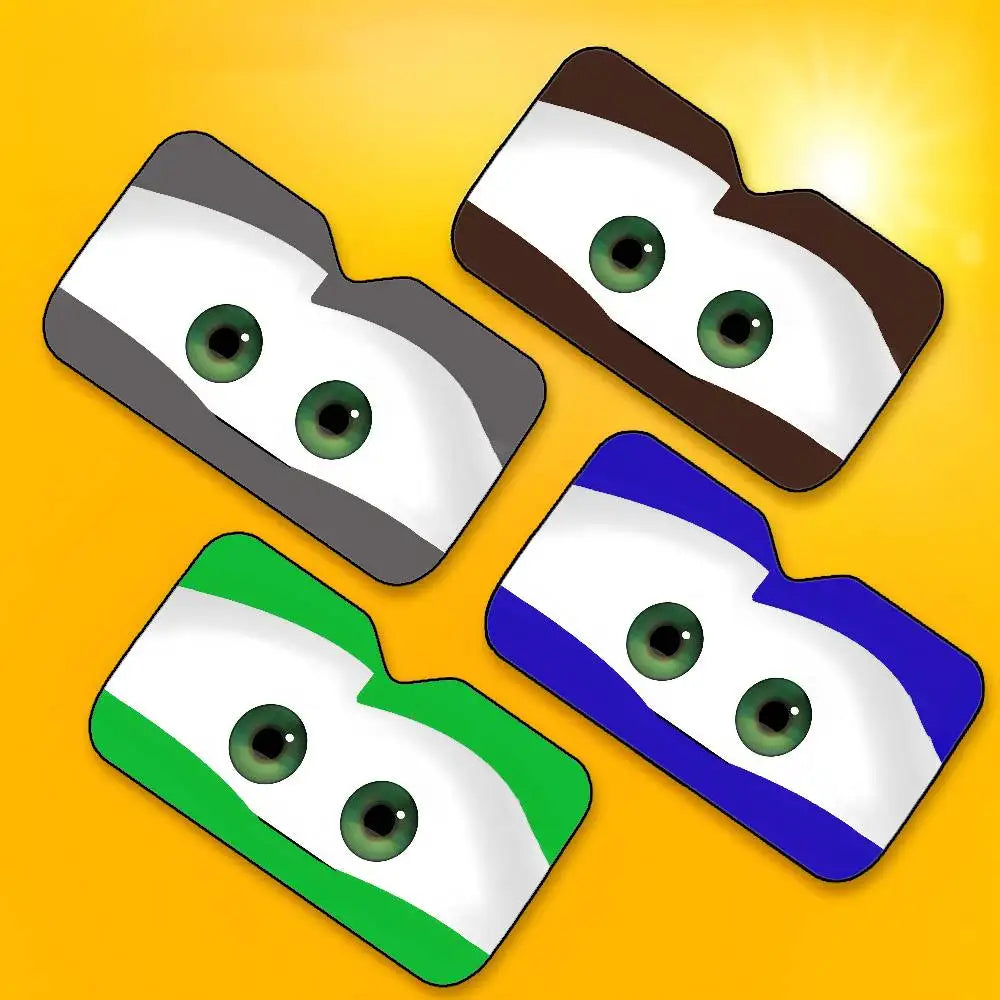 Cartoon Car With Cute Eyes Car Sun Shade Windshield Foldable Three-layer