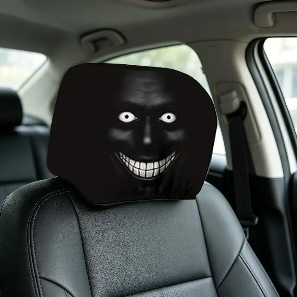 2 PCS Horror Face Print Car Headrest Covers Funny Scary Elastic Seat Interior