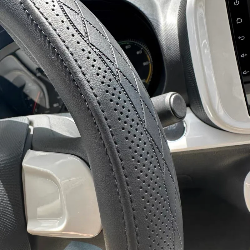 Steering Wheel Cover, Non-slip Napa Leather Perforated Patchwork Car Auto Vehicl