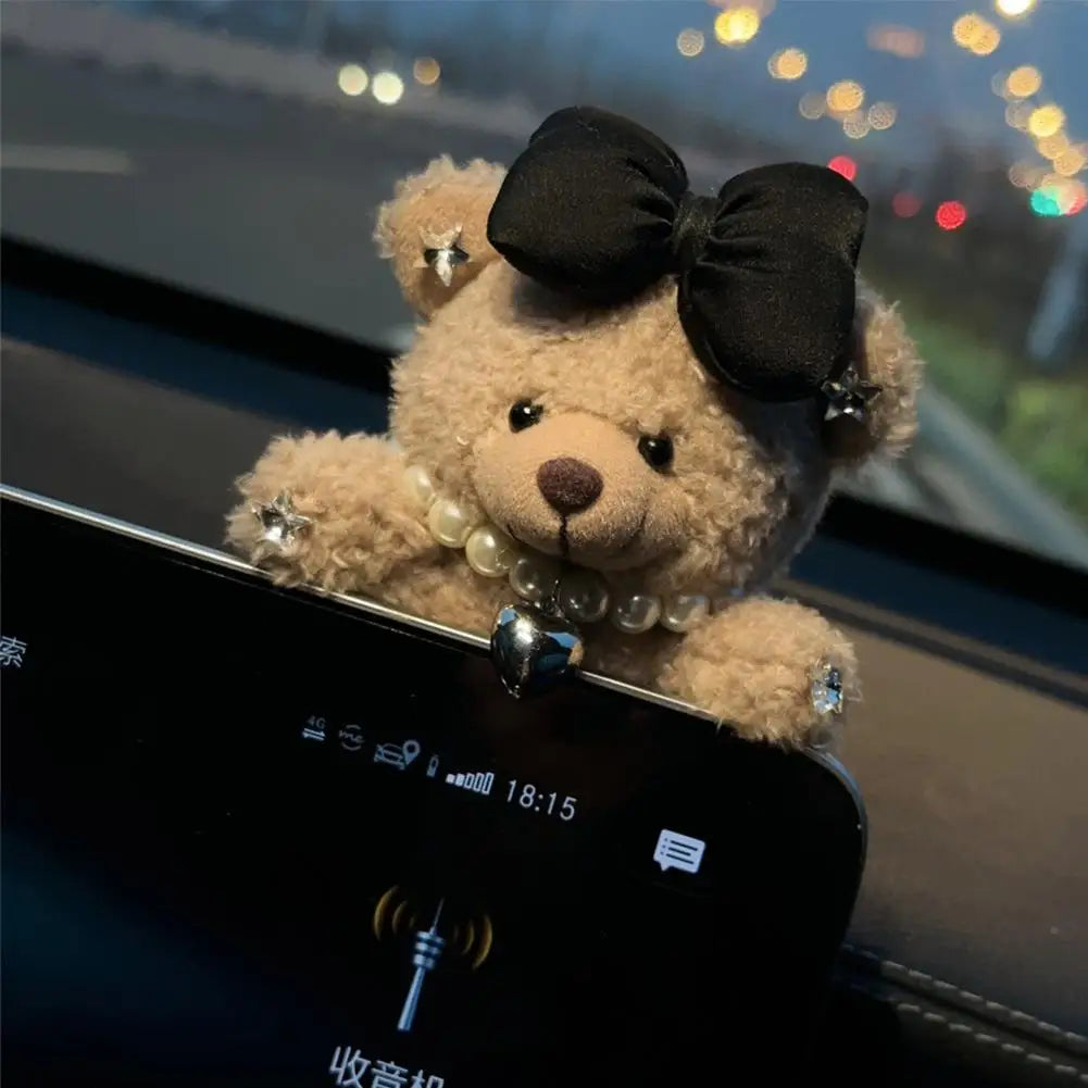 Car Decoration Interior Bear Screen Ornaments Plush Cartoon Cute Center Console Premium Automotive Accessory
