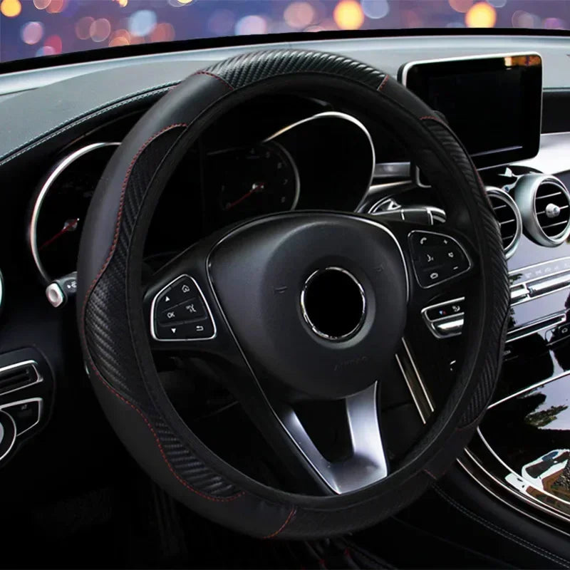 Leather Car Steering-wheel Cover 37CM-38CM Car-styling Interior Accessories