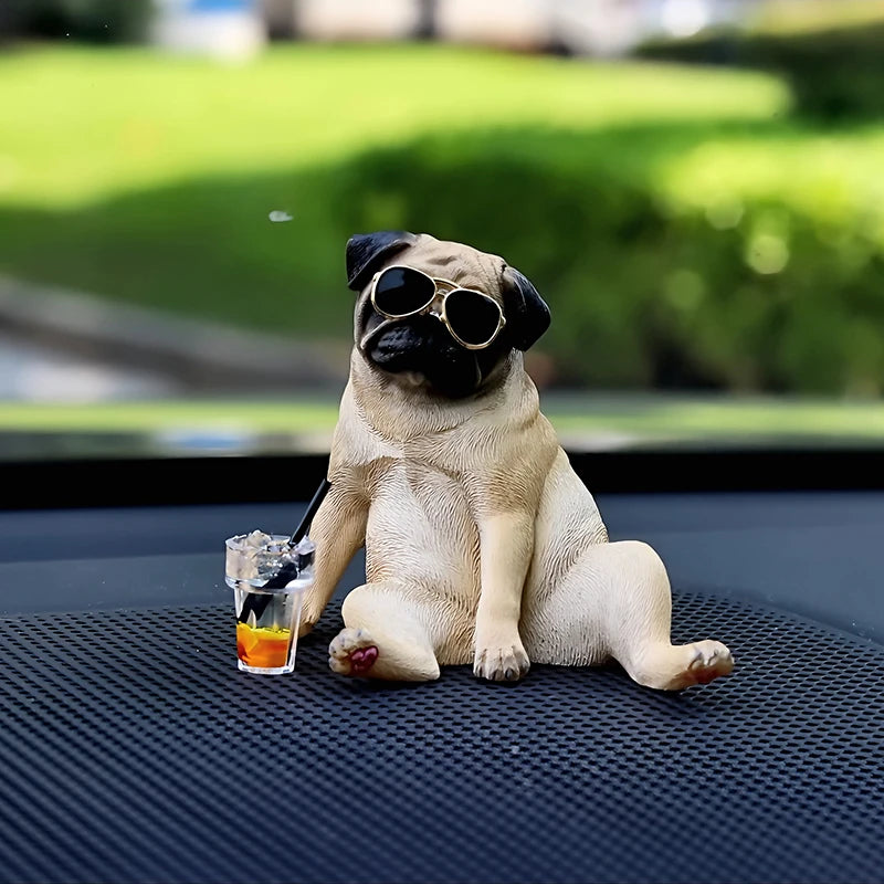 Cool Pug Car Dashboard Ornament Resin Dog Figurine Cute Auto Interior Decor for Premium Automotive Accessory