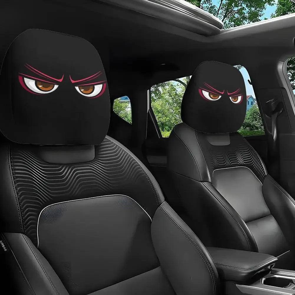 1 Pair Universal Funny Car Headrest Cover Decor Big-eyed Cartoon Print Interior