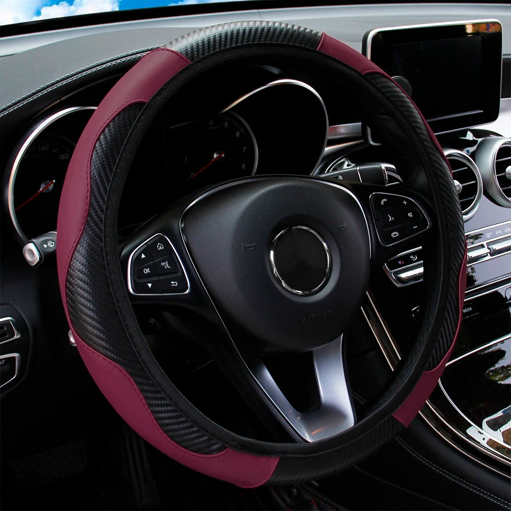 Steering Wheel Cover Carbon Fiber Leather Car without Inner Ring