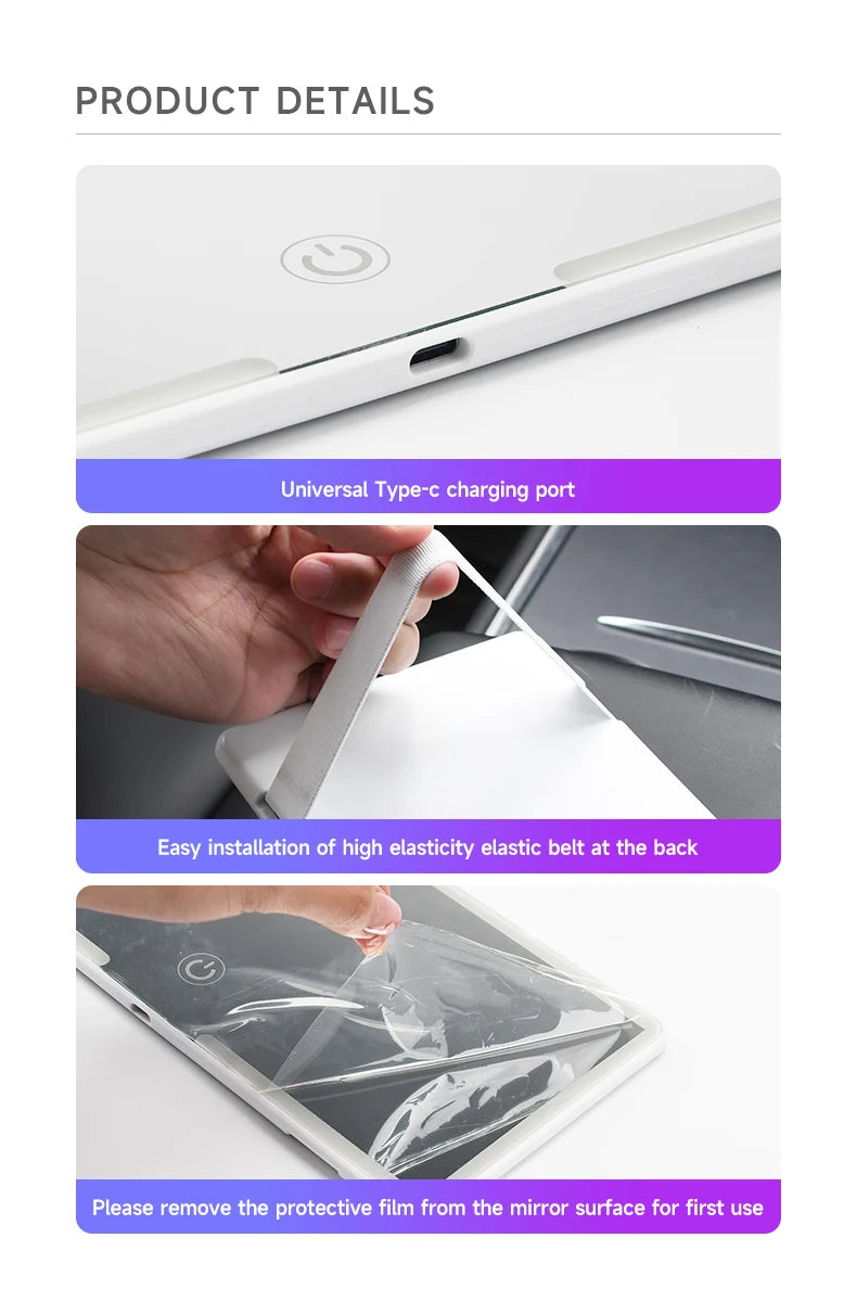 Car Interior Mirrors Sun Visor Plate LED HD Makeup Mirror Rechargeable Fill SUV