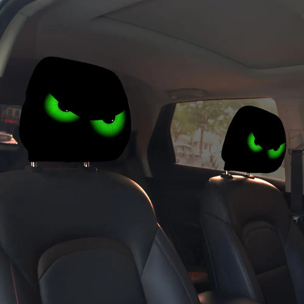 1 Pair Universal Funny Car Headrest Cover Decor Big-eyed Cartoon Print Interior