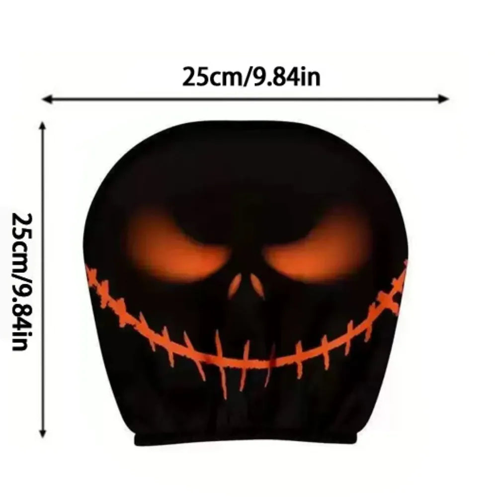 2pcs Horror-Themed Car Headrest Covers Black White Face Design Unfilled Interior