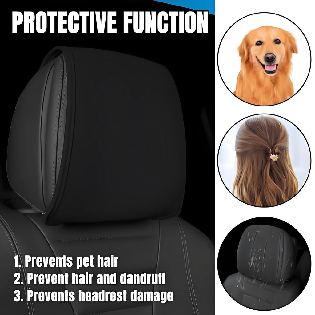Car Headrest Covers for Seat with Pocket Leather Head Rest Cover Interior