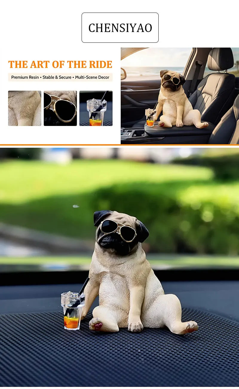 Cool Pug Car Dashboard Ornament Resin Dog Figurine Cute Auto Interior Decor for Premium Automotive Accessory