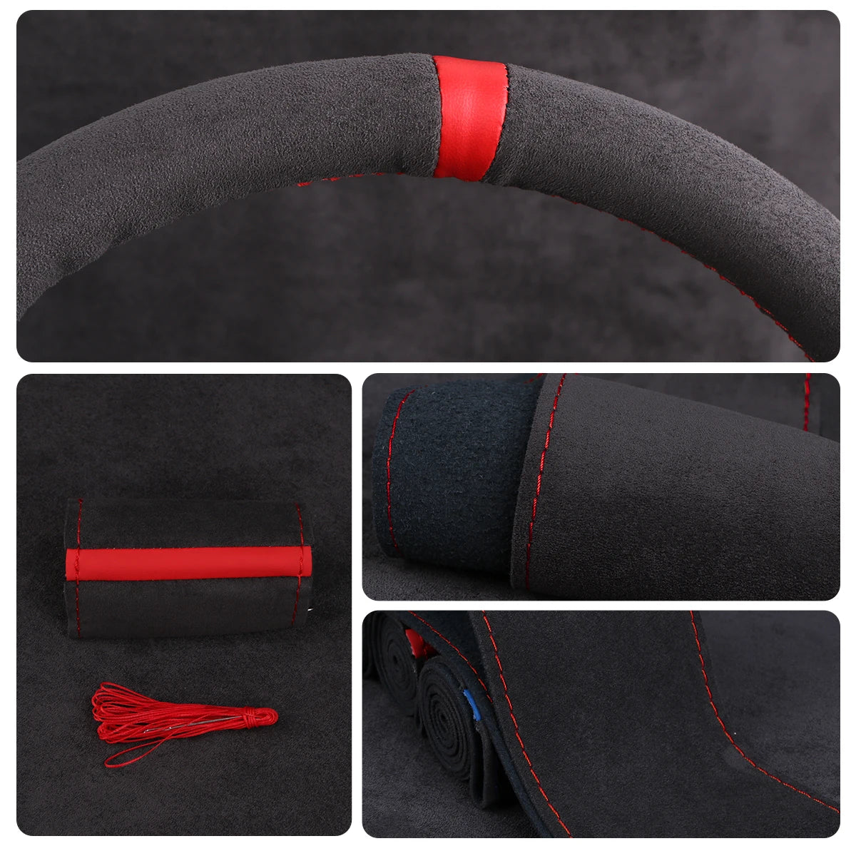 Universal Suede Car Steering Wheel Cover DIY Hand Sewing Soft Leather Braiding