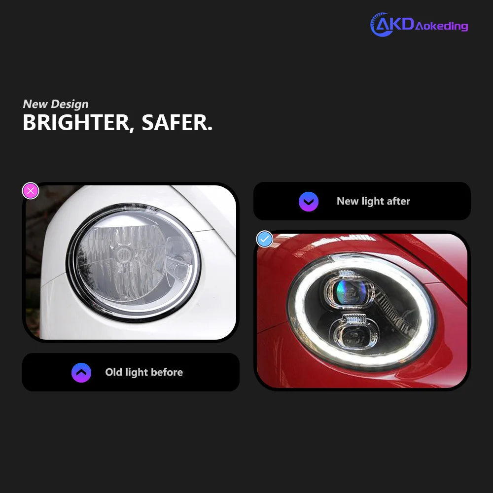 AKD Head Lamp for VW Beetle LED Headlight 2006-2021 Headlights Beetle DRL Turn Signal High Beam Angel Eye Projector Lens
