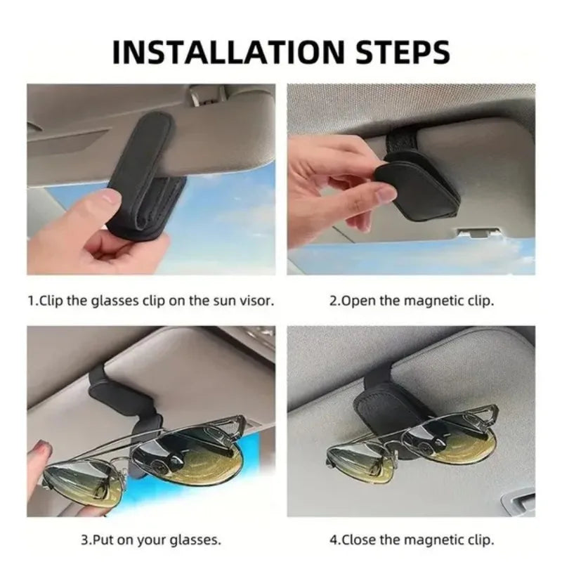 Car Sun Visor Glasses Case Holder Sunglasses Clip Ticket Card Multifunction