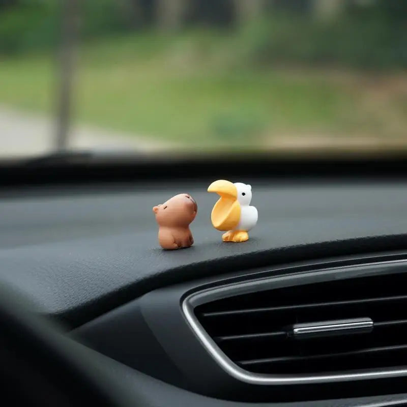 Cute Cartoon Capybara With Duck Mini Car Dashboard Ornament No Eating Colleagues Premium Automotive Accessory