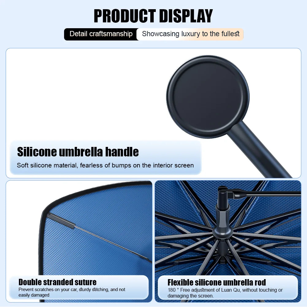 Car Sunshade Windshield Umbrella with 360° Rotation Bendable Handle Front Window