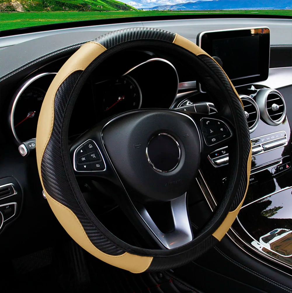 Steering Wheel Cover Carbon Fiber Leather Car without Inner Ring