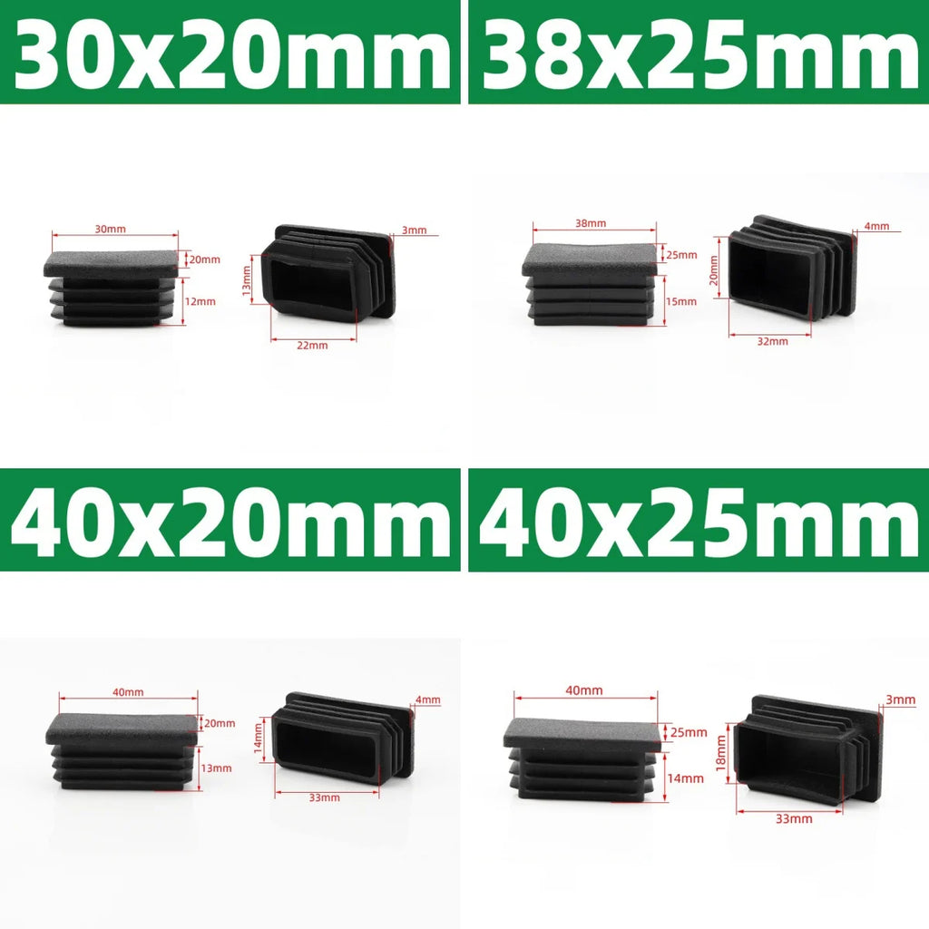 Black Square Oblong Plastic Pipe Plug Stopple Dust Plug Protective Cover Non-slip Mat Head End Cap Door Mat 16x16mm~80x40mm