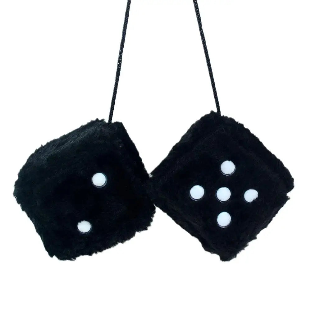 Big Long Hair Hot Stamping Dot Dice Plush Toy Cube Pendant Car Ornament Sieve Premium Automotive Accessory