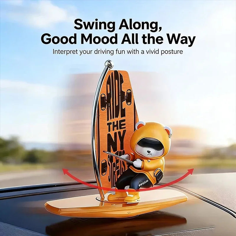 Car Dashboard Ornament Automatic Swing Surfing Bear Center Console Creative Auto Premium Automotive Accessory