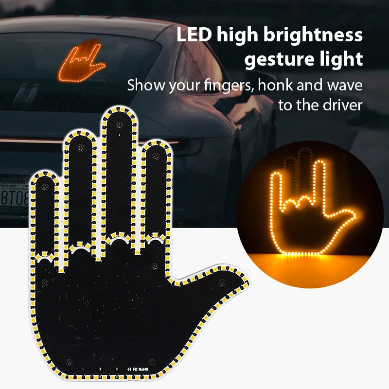 Funny Car Finger Gesture Light Multi-function Warning Tip Anti-Tailgating Premium Automotive Accessory